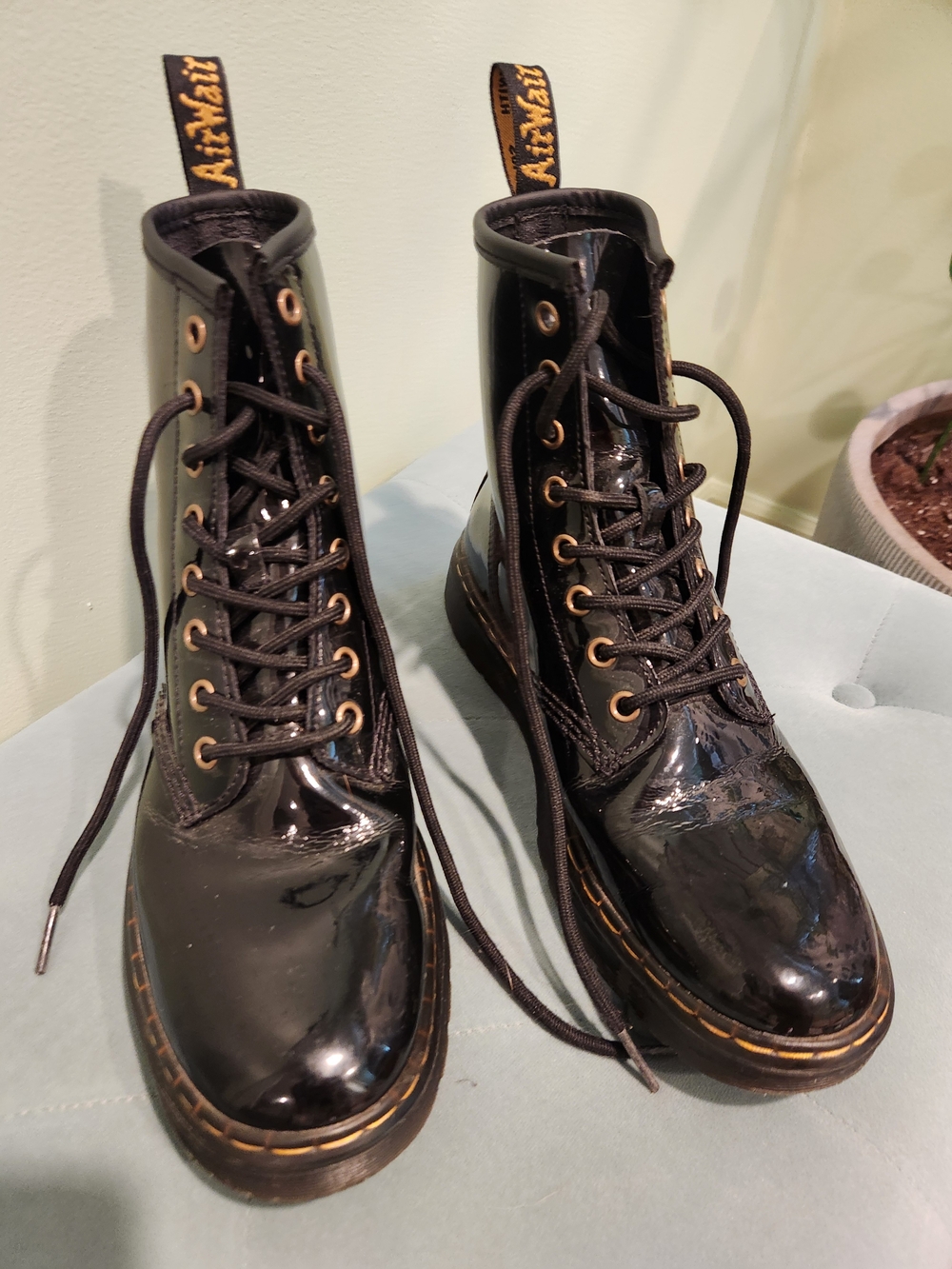 Dr. Martens Black Patent Leather Lace-Up Boots